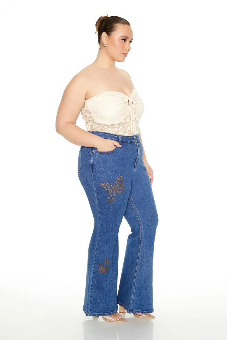 Plus Size Studded Butterfly Jeans