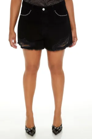 Plus Size Studded Denim Shorts