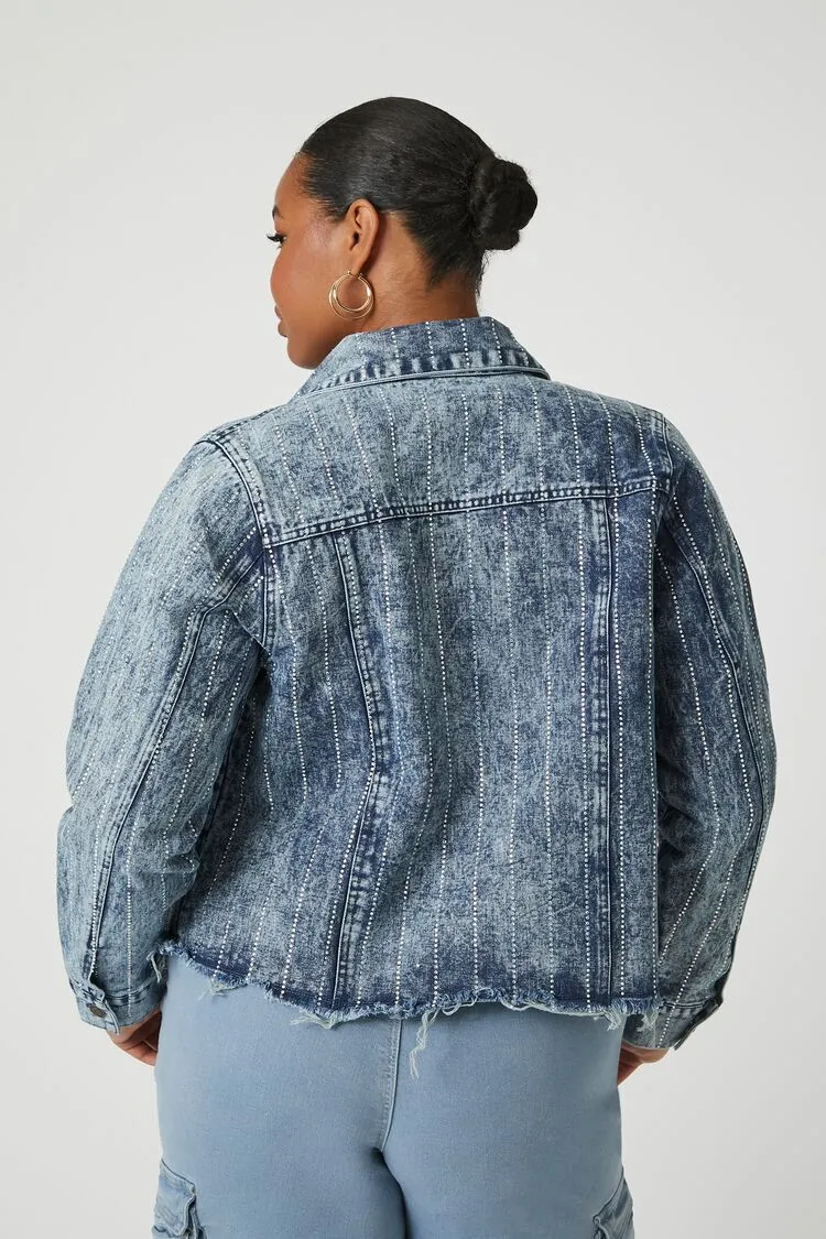 Plus Size Studded Denim Trucker Jacket
