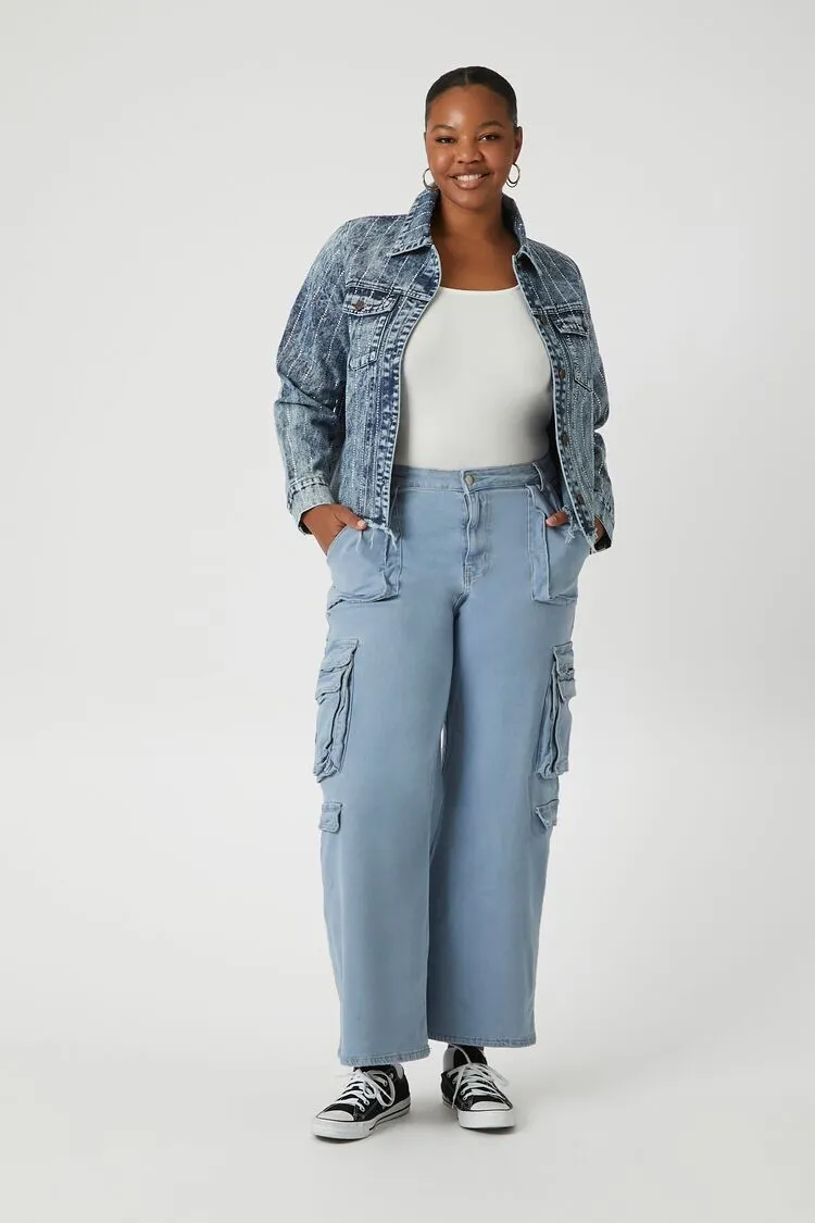 Plus Size Studded Denim Trucker Jacket