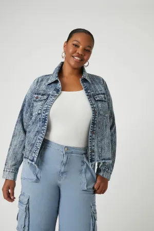 Plus Size Studded Denim Trucker Jacket