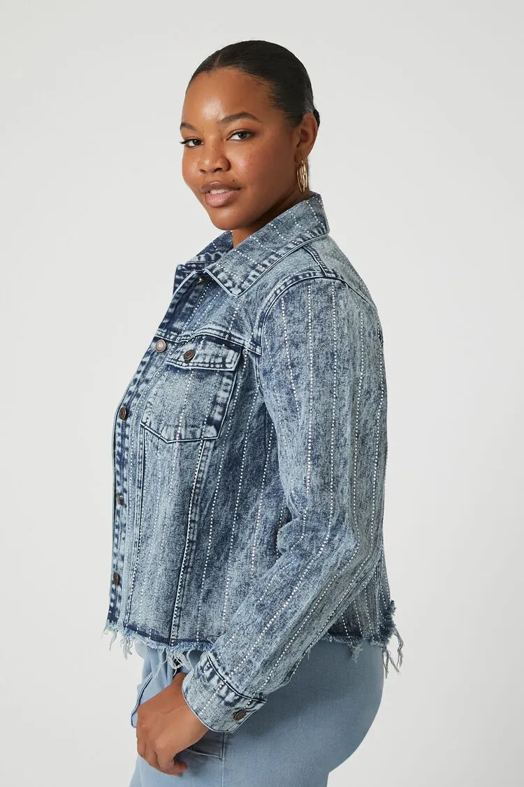 Plus Size Studded Denim Trucker Jacket