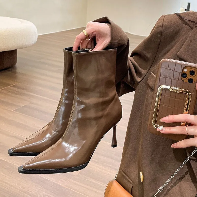 Purpdrank - Autumn Winter Women Ankle Boots Sexy Pointed Toe Short Booties Shoes Fashion Partys Thin High Heel Shoes