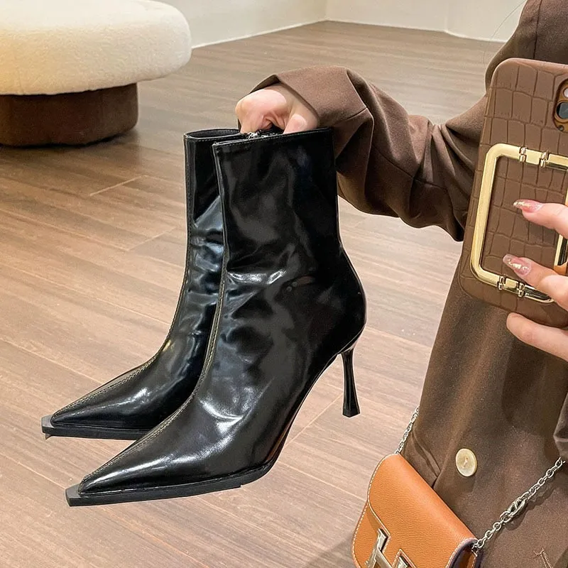 Purpdrank - Autumn Winter Women Ankle Boots Sexy Pointed Toe Short Booties Shoes Fashion Partys Thin High Heel Shoes