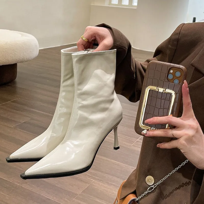 Purpdrank - Autumn Winter Women Ankle Boots Sexy Pointed Toe Short Booties Shoes Fashion Partys Thin High Heel Shoes
