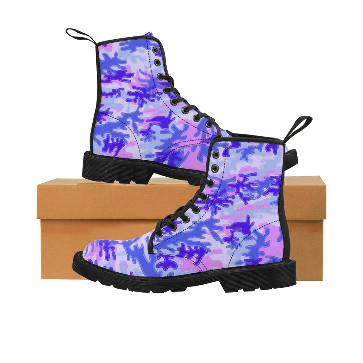 Purple Camo Men's Boots, Pastel Purple Camouflage Military Army Winter Hiking Boots