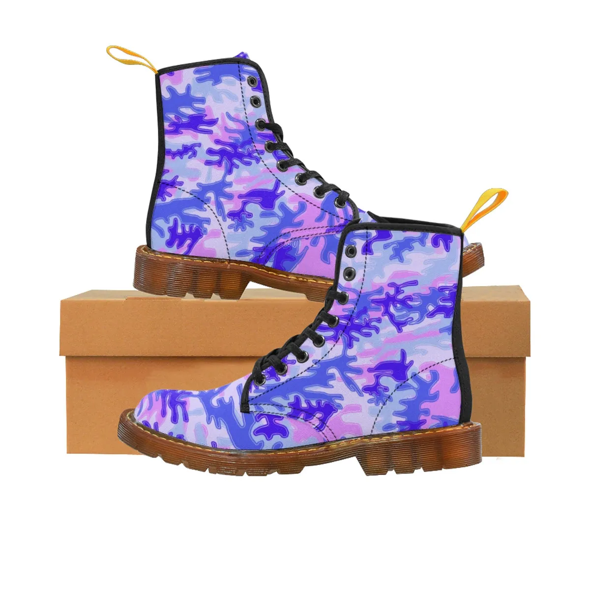 Purple Camo Men's Boots, Pastel Purple Camouflage Military Army Winter Hiking Boots