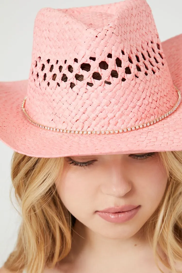 Rhinestone-Studded Straw Cowboy Hat