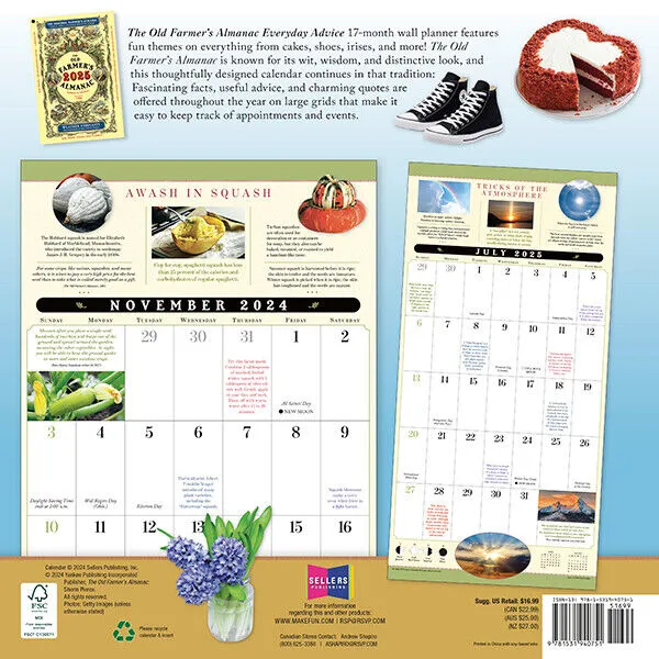 Sellers Publishing The Old Farmer’s Almanac Calenda 2025 12 x 12 Wall Calendar