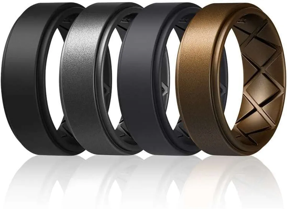 Silicone Wedding Rings Mens, 8mm Wide-2mm Thick