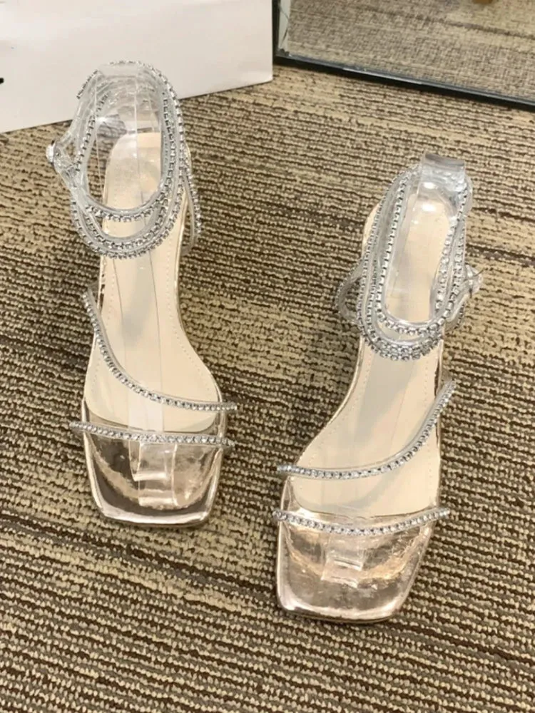 Sohiwoo  Fashion Summer Women High Heels Slingback Woman Pumps Square Toe High Heels Sandals Elegant Office Lady Shoes Non Slipper
