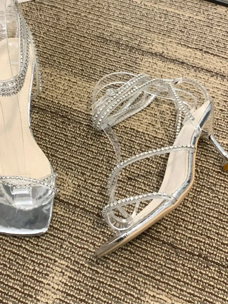 Sohiwoo  Fashion Summer Women High Heels Slingback Woman Pumps Square Toe High Heels Sandals Elegant Office Lady Shoes Non Slipper