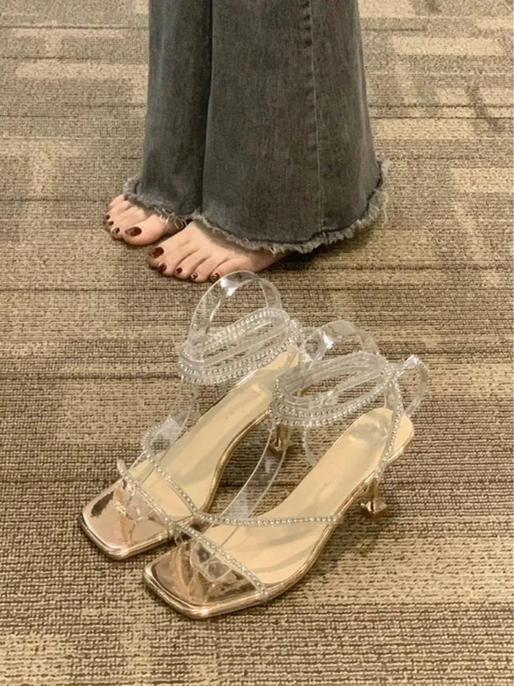Sohiwoo  Fashion Summer Women High Heels Slingback Woman Pumps Square Toe High Heels Sandals Elegant Office Lady Shoes Non Slipper