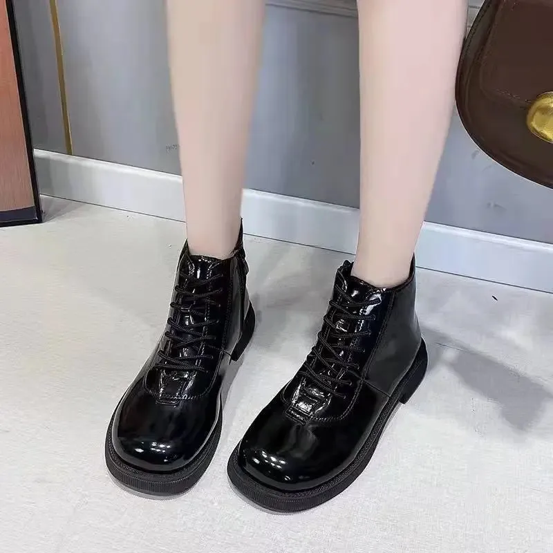 Sohiwoo Female Ankle Boots Waterproof Booties Elegant with Low Heels Footwear Round Toe Short Shoes for Women Work Y2k Autumn Trend