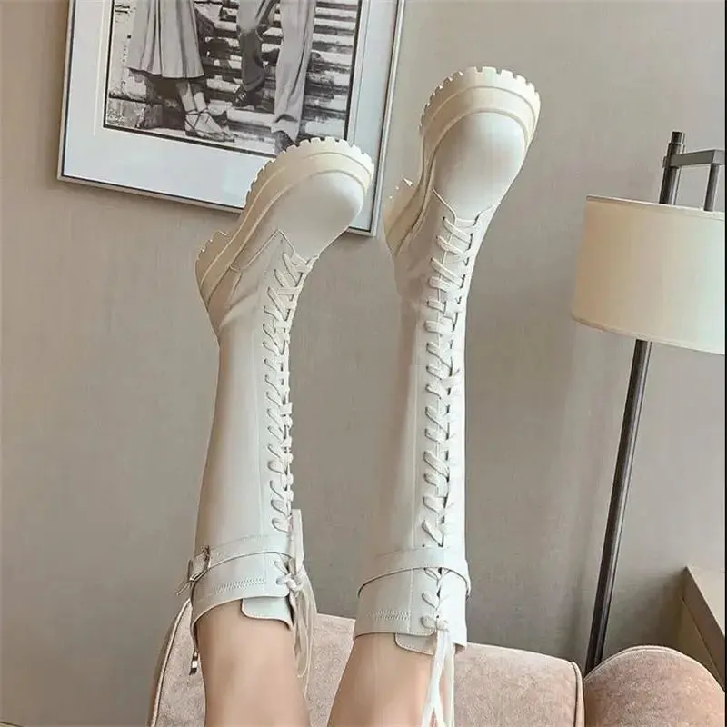 Sohiwoo Ladies Boots Platform Punk Footwear Lace-up Biker Shoes For Women Western With Laces High Quality Pu On Offer Elegant Classy Y2k
