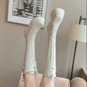Sohiwoo Ladies Boots Platform Punk Footwear Lace-up Biker Shoes For Women Western With Laces High Quality Pu On Offer Elegant Classy Y2k