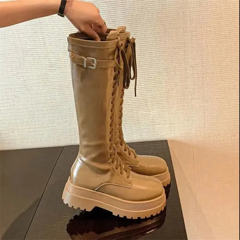 Sohiwoo Ladies Boots Platform Punk Footwear Lace-up Biker Shoes For Women Western With Laces High Quality Pu On Offer Elegant Classy Y2k
