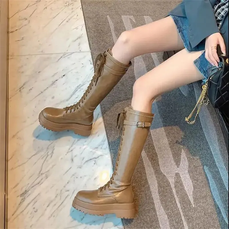 Sohiwoo Ladies Boots Platform Punk Footwear Lace-up Biker Shoes For Women Western With Laces High Quality Pu On Offer Elegant Classy Y2k