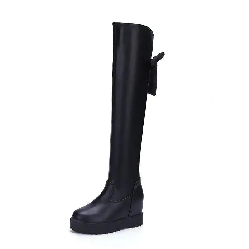 Sohiwoo Ladies Boots Thigh High Heels Winter Footwear Above Over The Knee Shoes for Women Elegant Heeled Wedge Heel Elastic Y2k Goth Hot