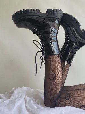Sohiwoo Short Shoes for Woman Combat Booties Punk Style Footwear Waterproof Women's Ankle Boots with Laces Lace-up Biker New Rock In Y2k