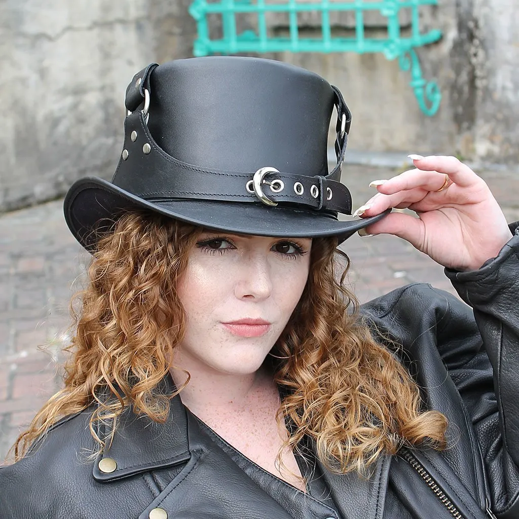 Steampunk Buckled Leather Tophat #H2204BUK ()