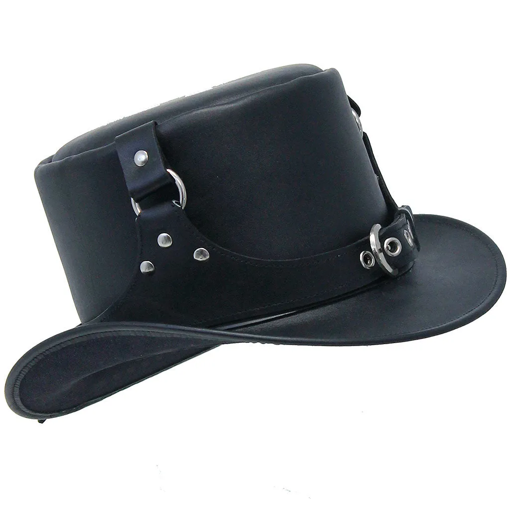 Steampunk Buckled Leather Tophat #H2204BUK ()