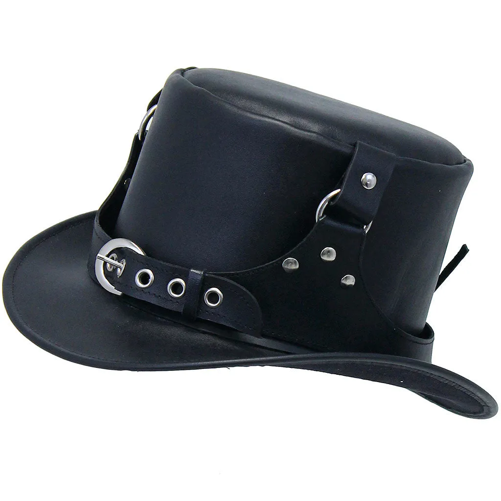 Steampunk Buckled Leather Tophat #H2204BUK ()