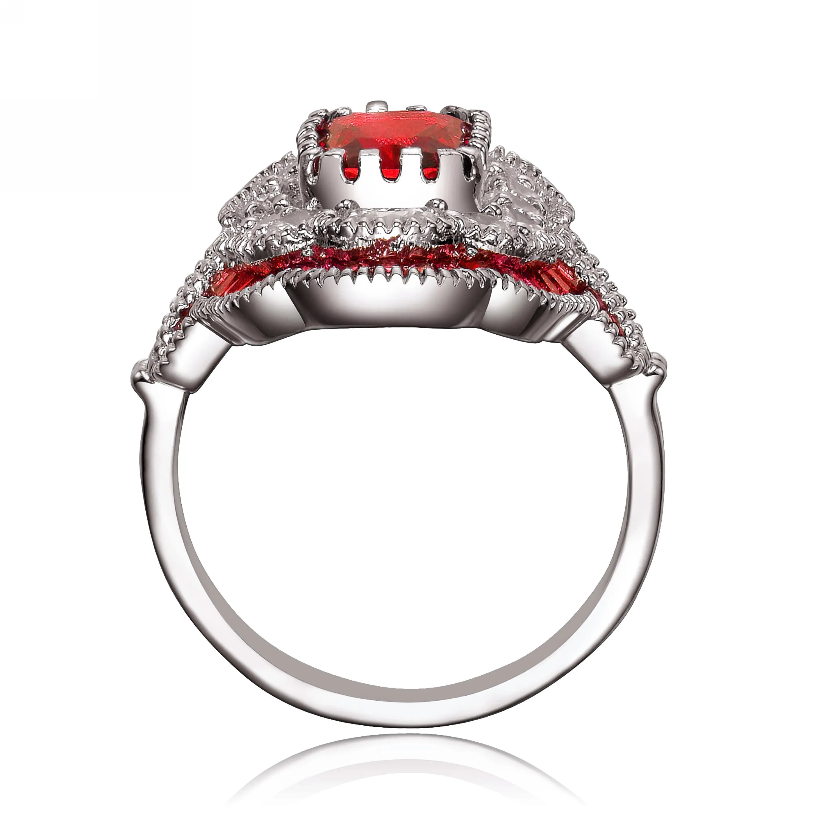 Sterling Silver Radiant and Baguette Cubic Zirconia Coctail Ring
