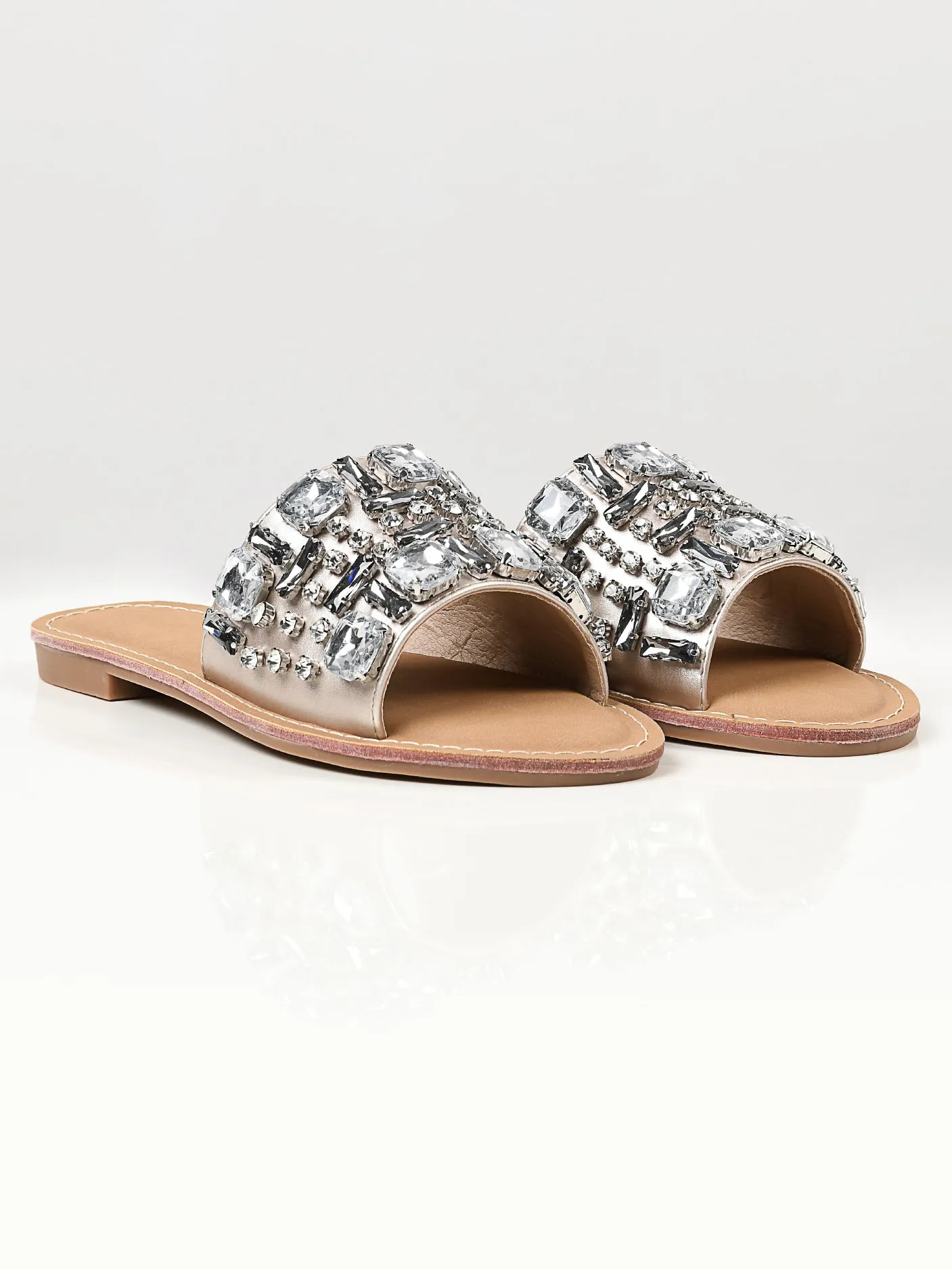 Stone Studded Flats - Light Gold