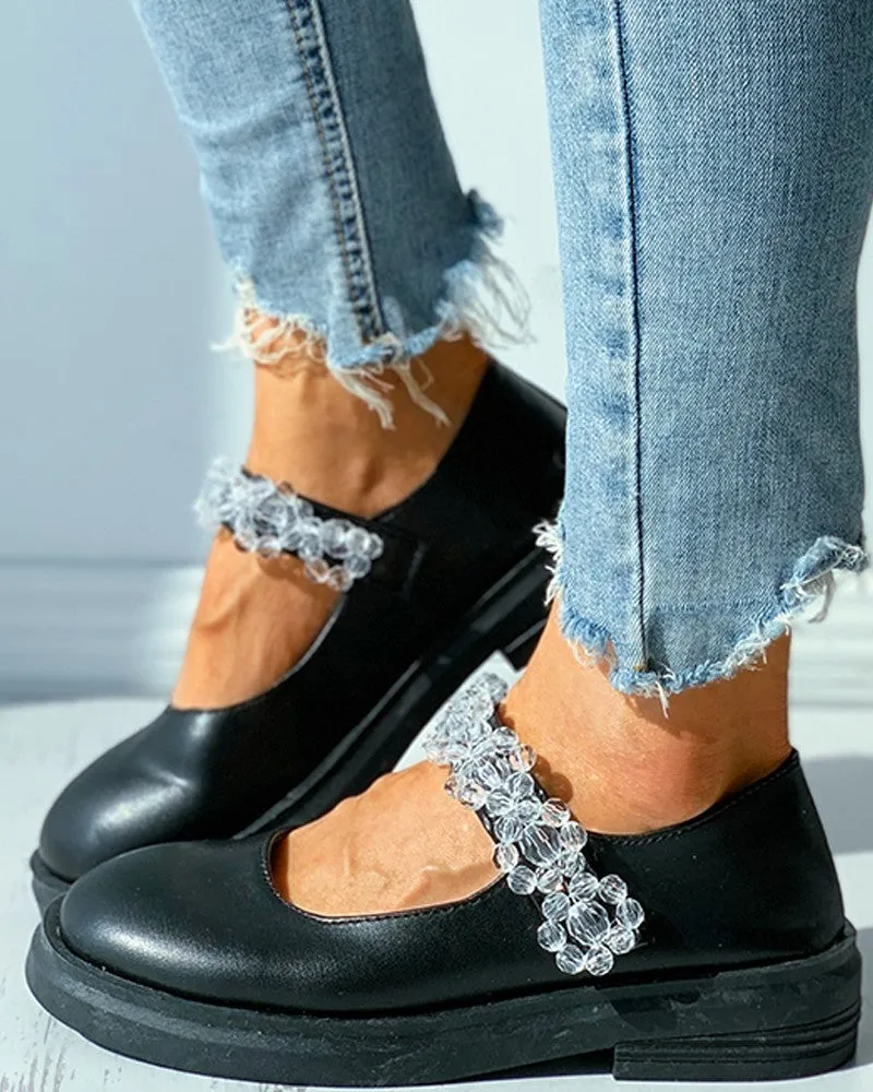 Studded Decor Strap Mary Jane Flats