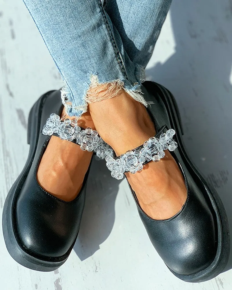 Studded Decor Strap Mary Jane Flats