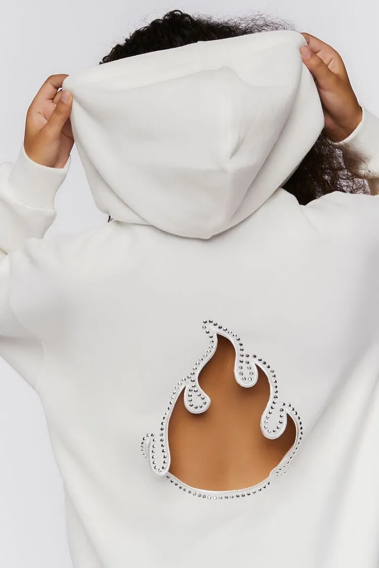 Studded Flame Cutout Hoodie