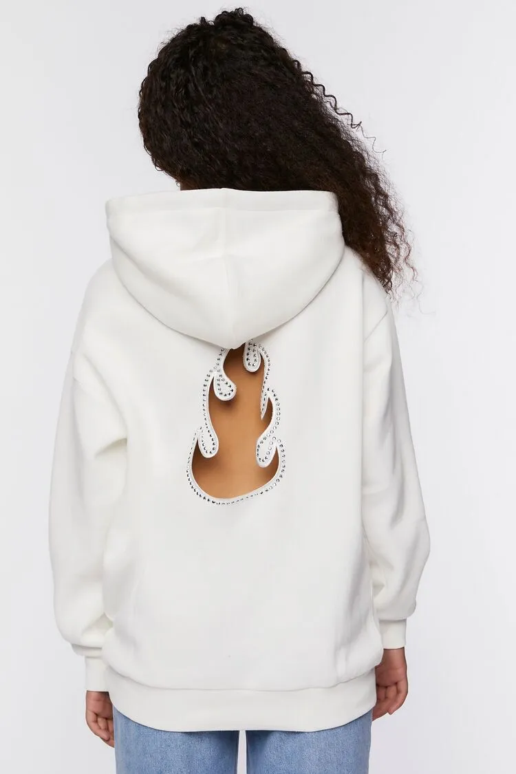 Studded Flame Cutout Hoodie