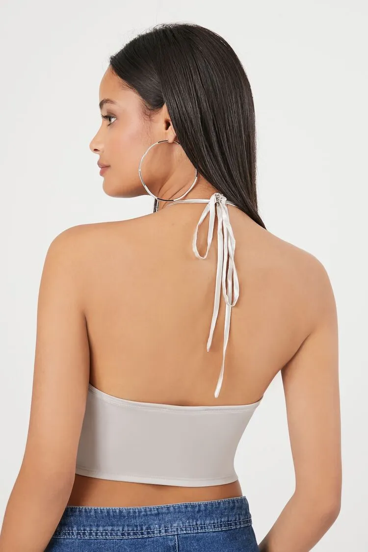 Studded Mesh Halter Crop Top