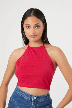 Studded Mesh Halter Crop Top