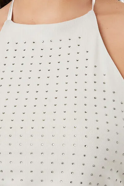 Studded Mesh Halter Crop Top