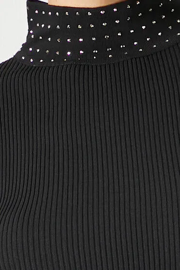 Studded Mock Neck Sweater Dress