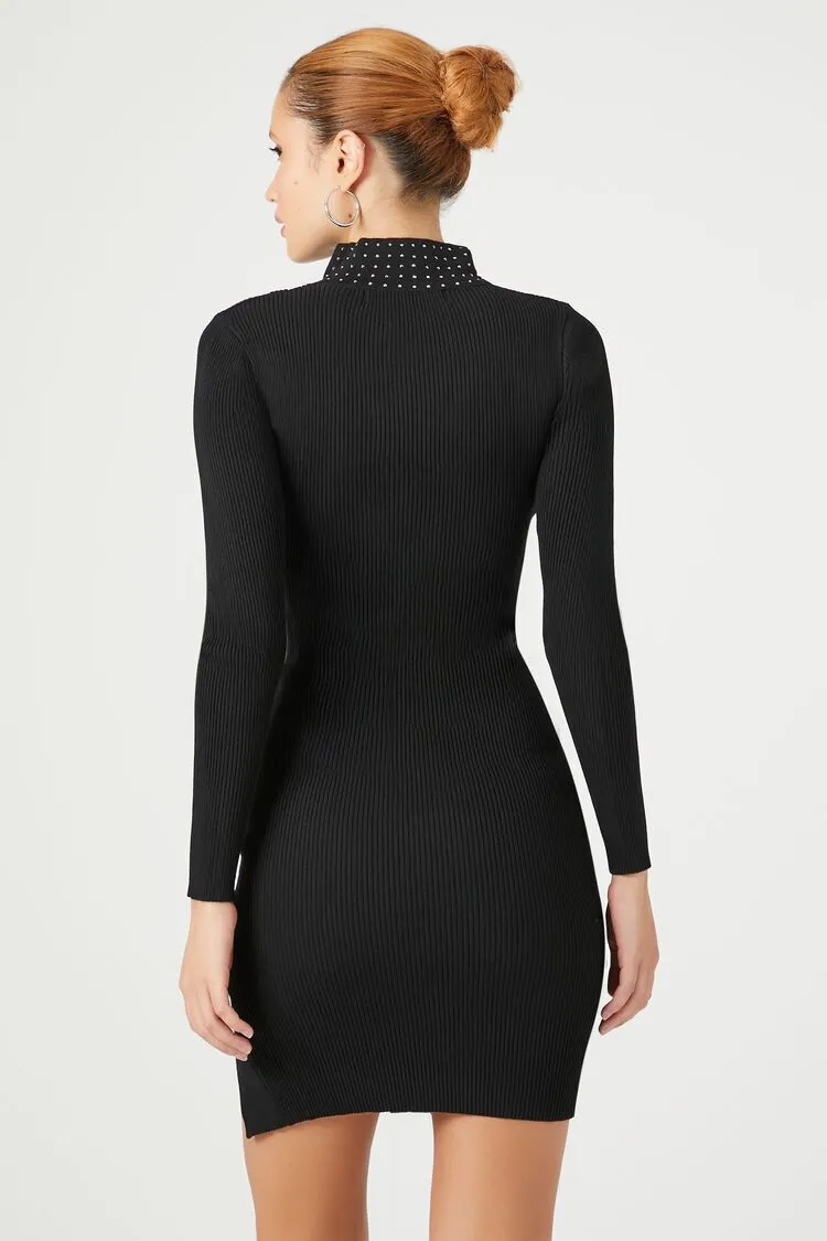 Studded Mock Neck Sweater Dress