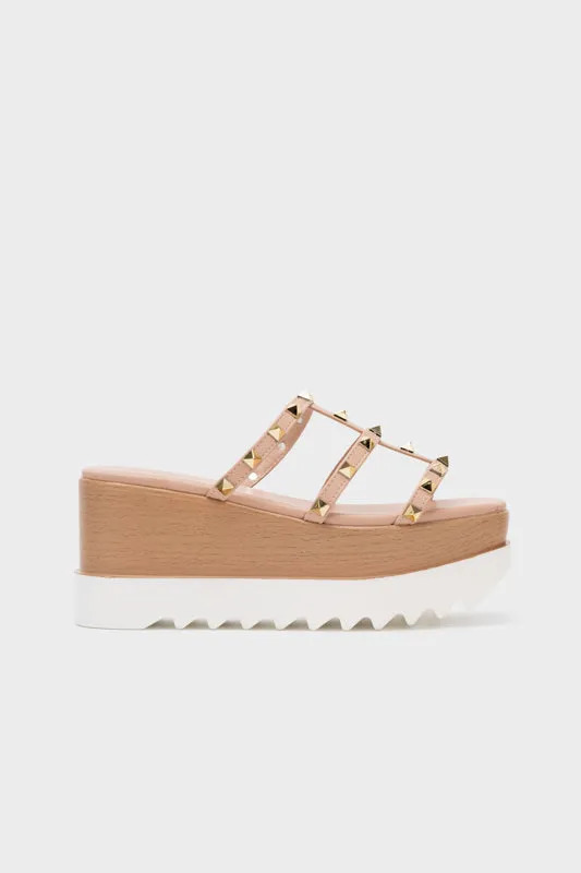 STUDDED PLATFORM WEDGE HEEL SLIDE