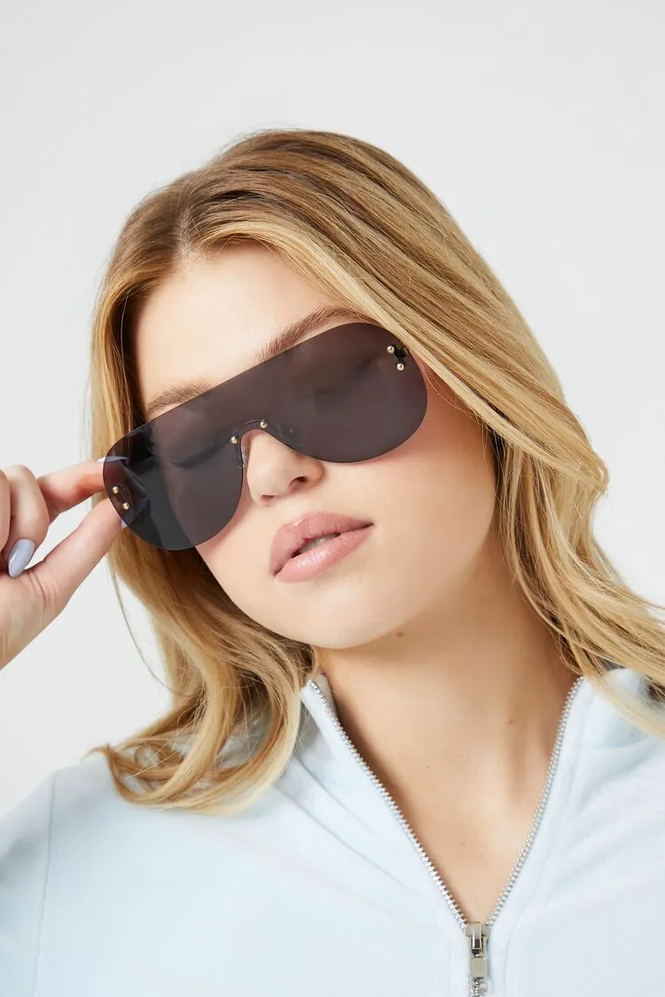 Studded Rimless Shield Sunglasses