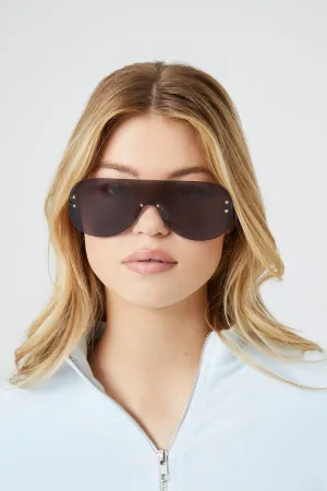 Studded Rimless Shield Sunglasses