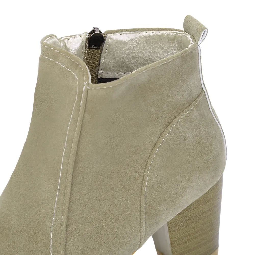 Stylish Side Zipper Scrub Martin Boots Pure Color Women High Heel Shoes