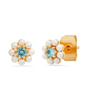 TAI Pearl Flower Studs With Blue Stone