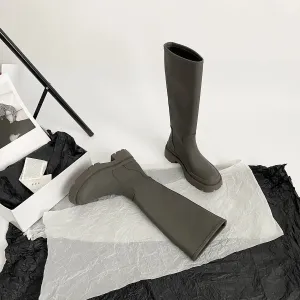 TAVIMART  -  Black Middle Heel Winter Knee High Shaft Footwear Shoes for Woman Long Women's Boots Round Toe Cosplay Goth Fashion 2024 Gothic