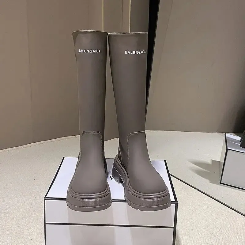 TAVIMART  -  Black Middle Heel Winter Knee High Shaft Footwear Shoes for Woman Long Women's Boots Round Toe Cosplay Goth Fashion 2024 Gothic