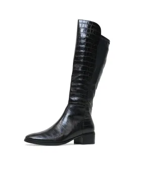 Tetley Black Croc Leather Knee High Boots