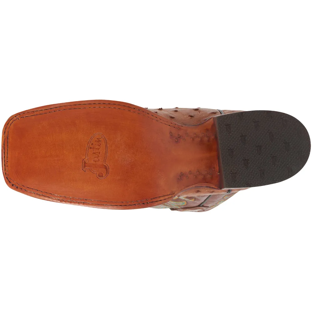 Truman Ostrich Embroidered Square Toe Cowboy Boots