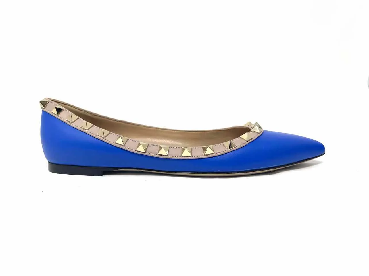 Valentino Garavani Size 5.5 Blue/Beige Studded Leather W/ BOX!!! Shoes Flats
