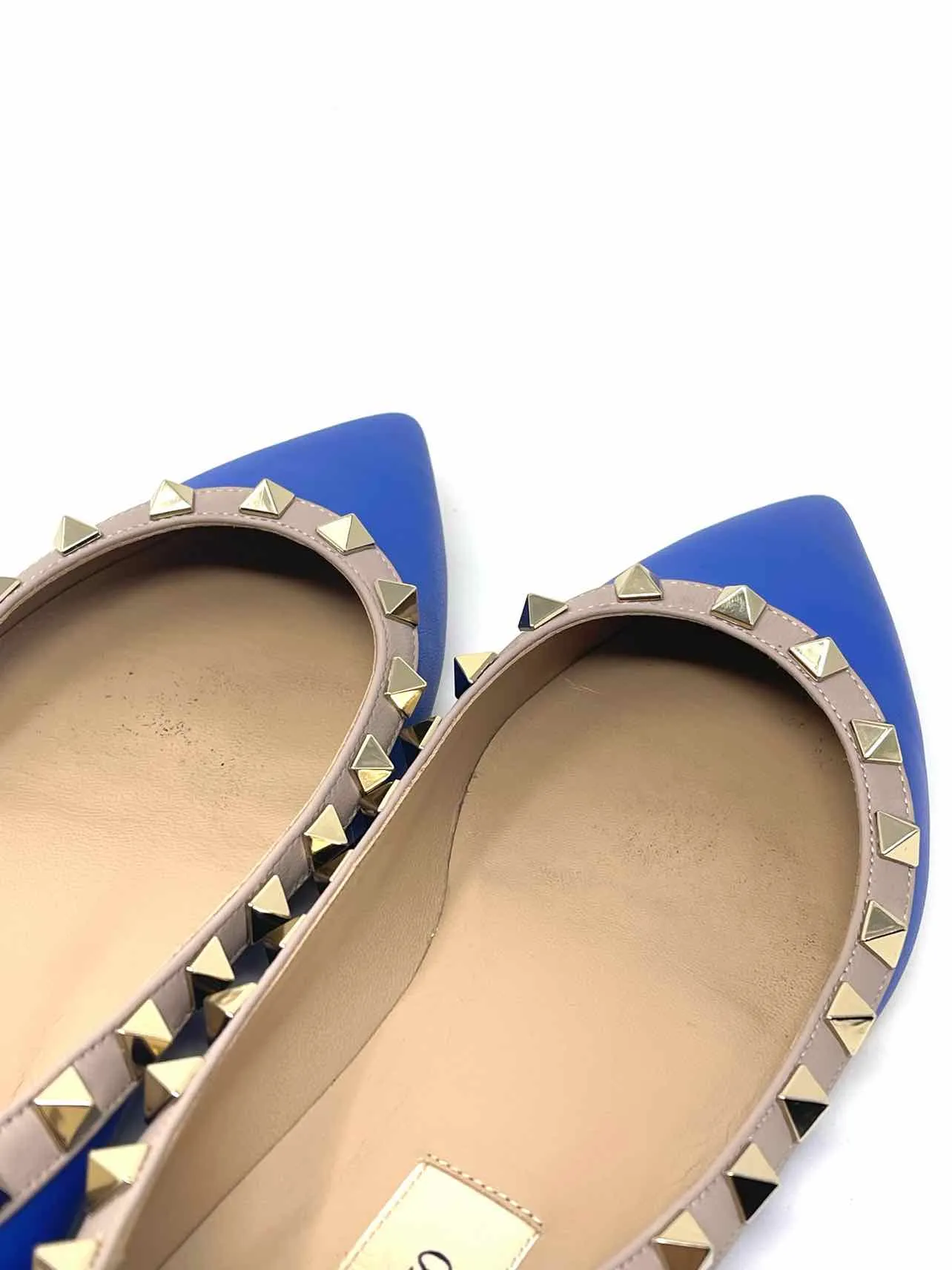 Valentino Garavani Size 5.5 Blue/Beige Studded Leather W/ BOX!!! Shoes Flats