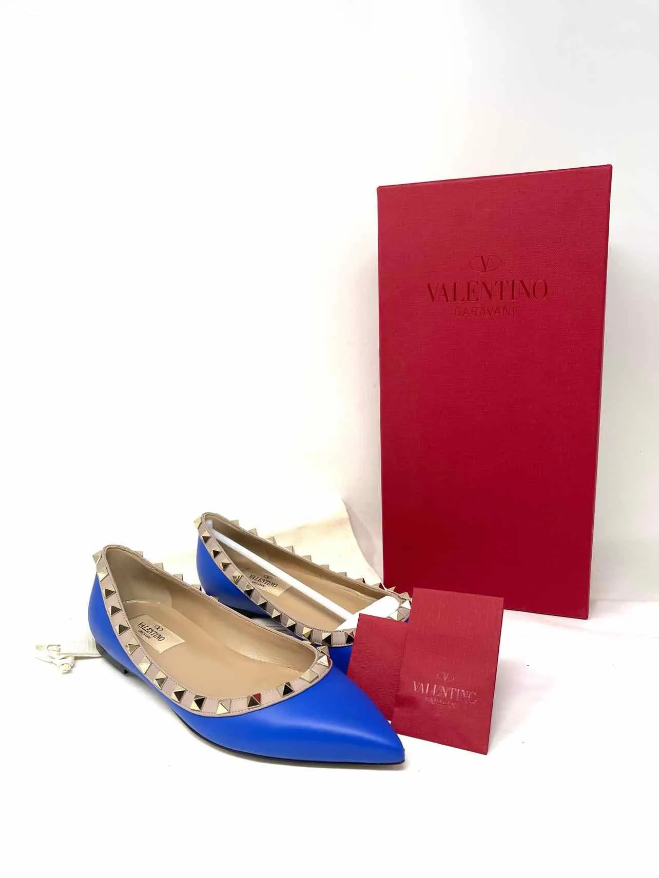 Valentino Garavani Size 5.5 Blue/Beige Studded Leather W/ BOX!!! Shoes Flats